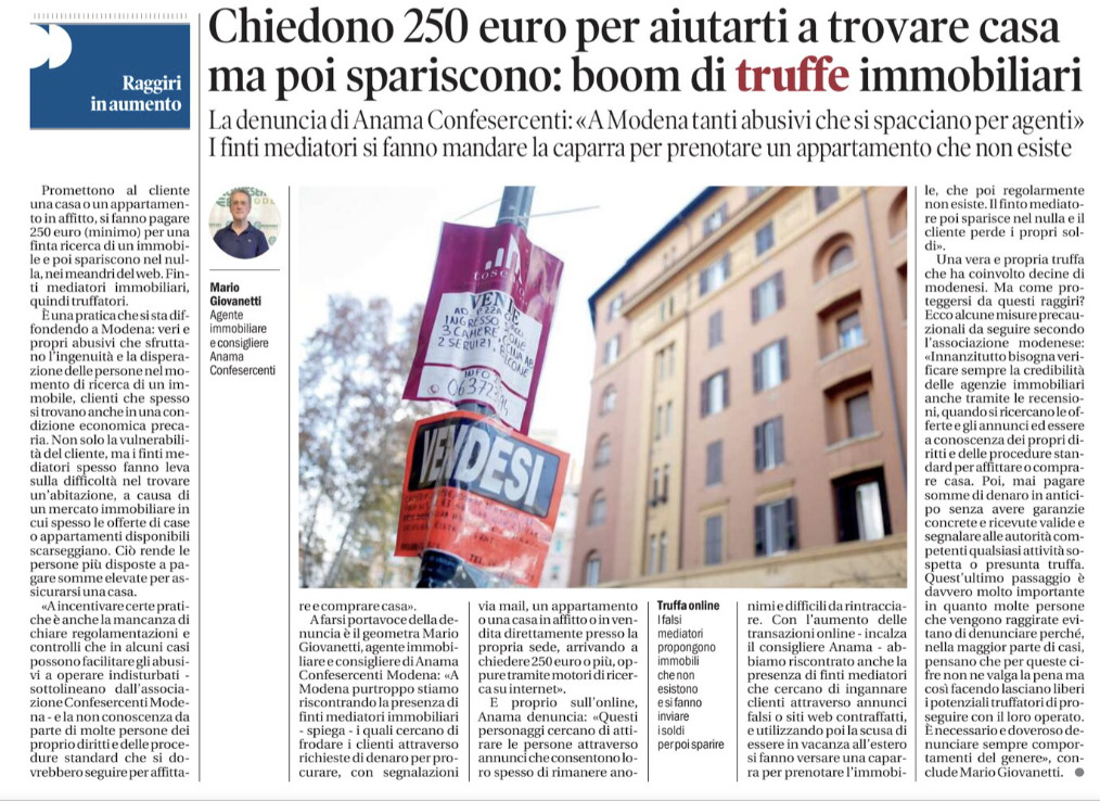 Chiedono 250 euro per aiutarti a trovare casa ma poi spariscono